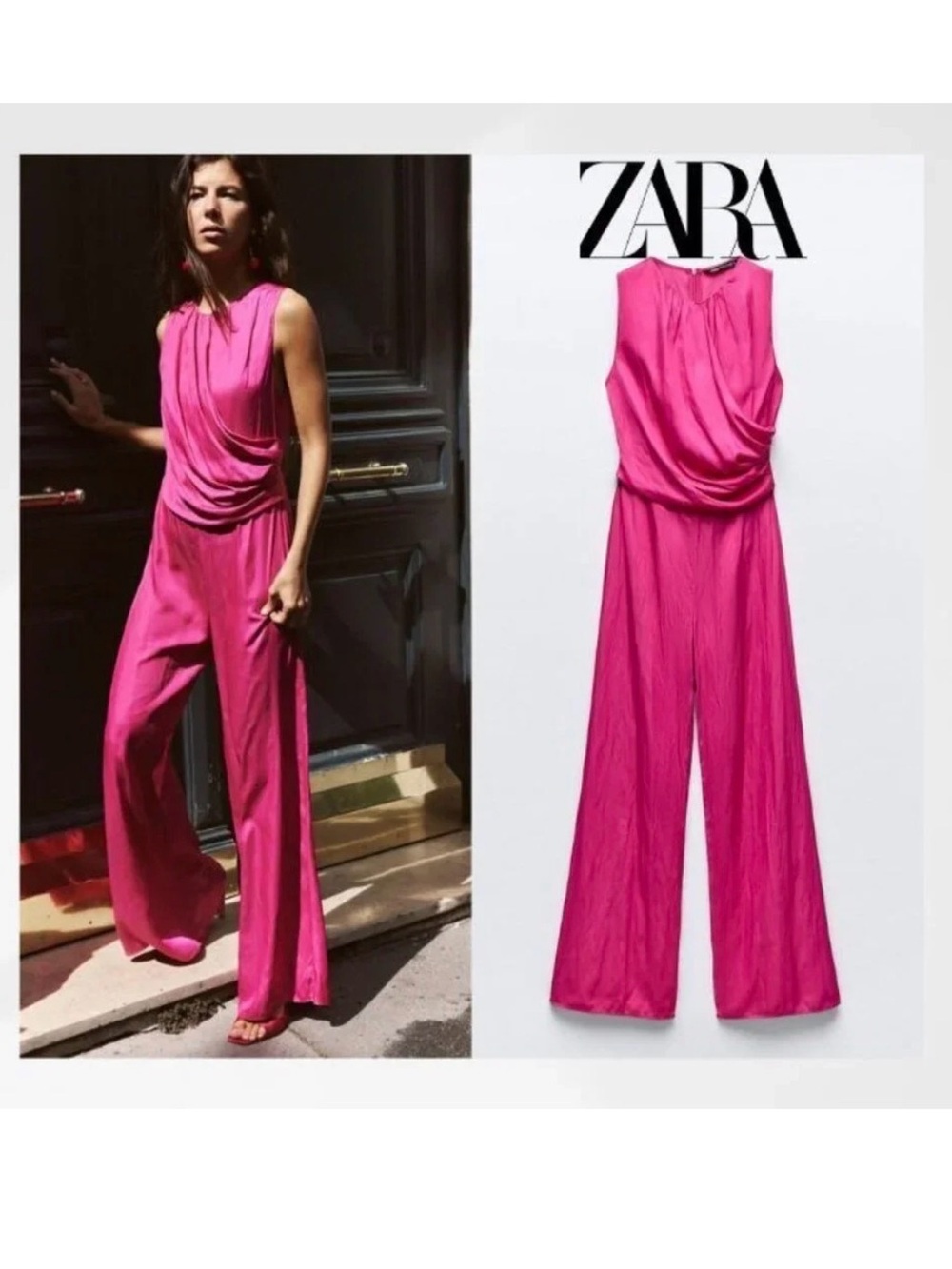 NWOT Zara Satin Effect Fuschia Jumpsuit